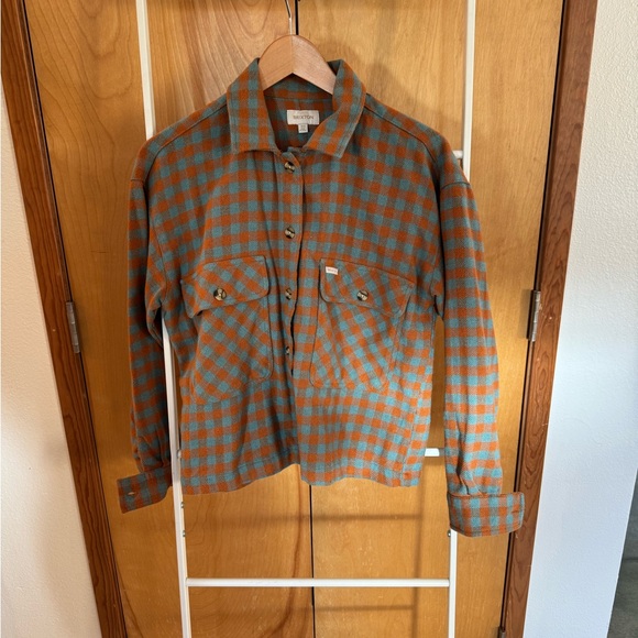 Brixton Boxy Cropped Orange and Blue Plaid Shirt Size XS - Picture 3 of 13